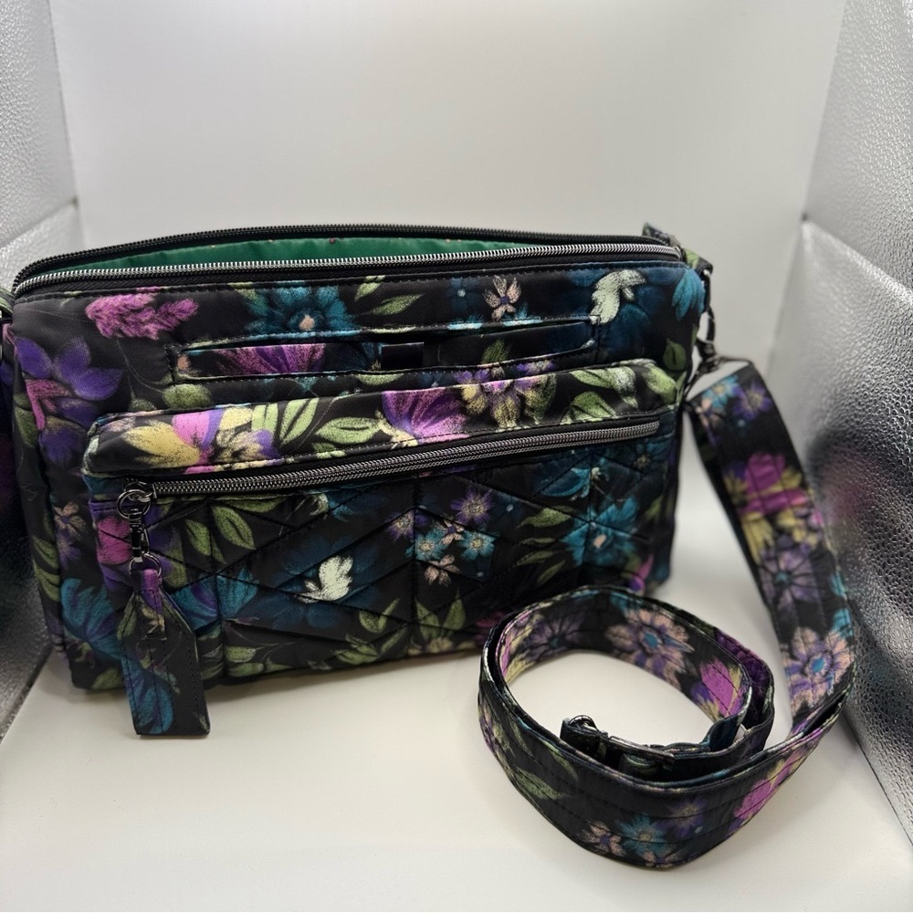 Lug Stretch in Bloom Black Crossbody Bag NWOT